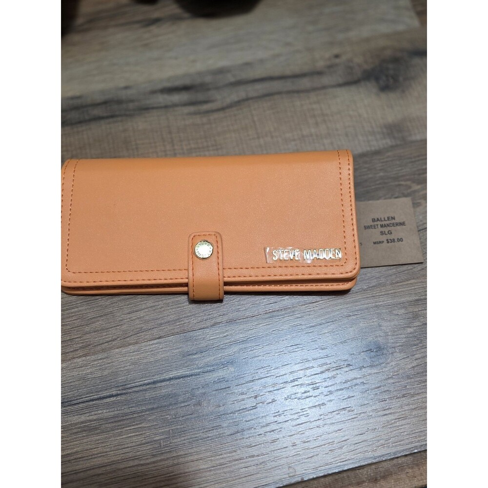 Steve Madden Orange Checkbook Wallet for Women Snap Zip Pocket Card Slots ID